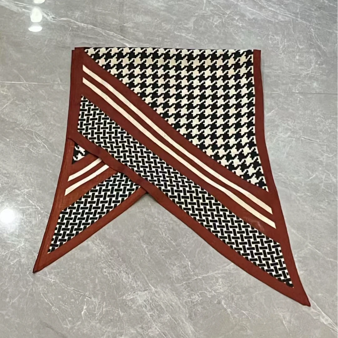 （斜角红棕条纹千鸟格）斜角飘带33*125左右长条巾