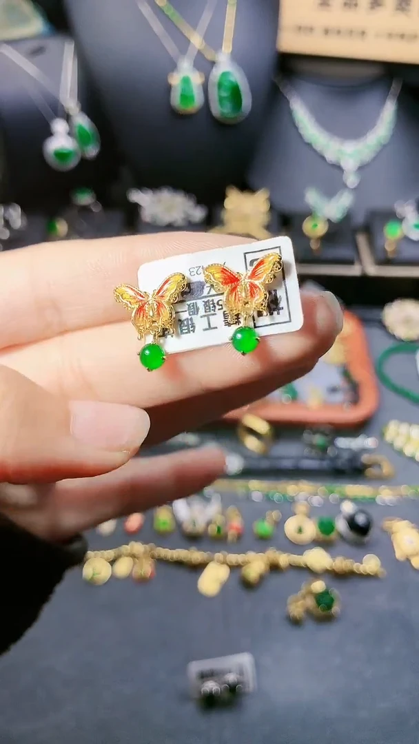 【闪购商品】翡翠耳饰银S925镶嵌耳饰