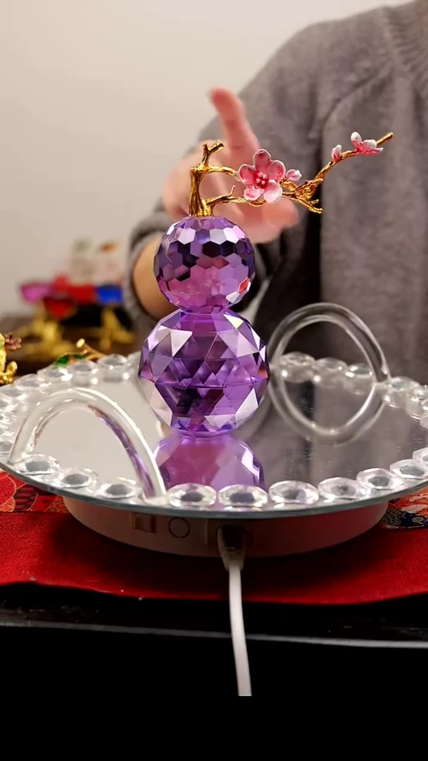 【闪购商品】水晶紫色一枝梅葫芦摆件