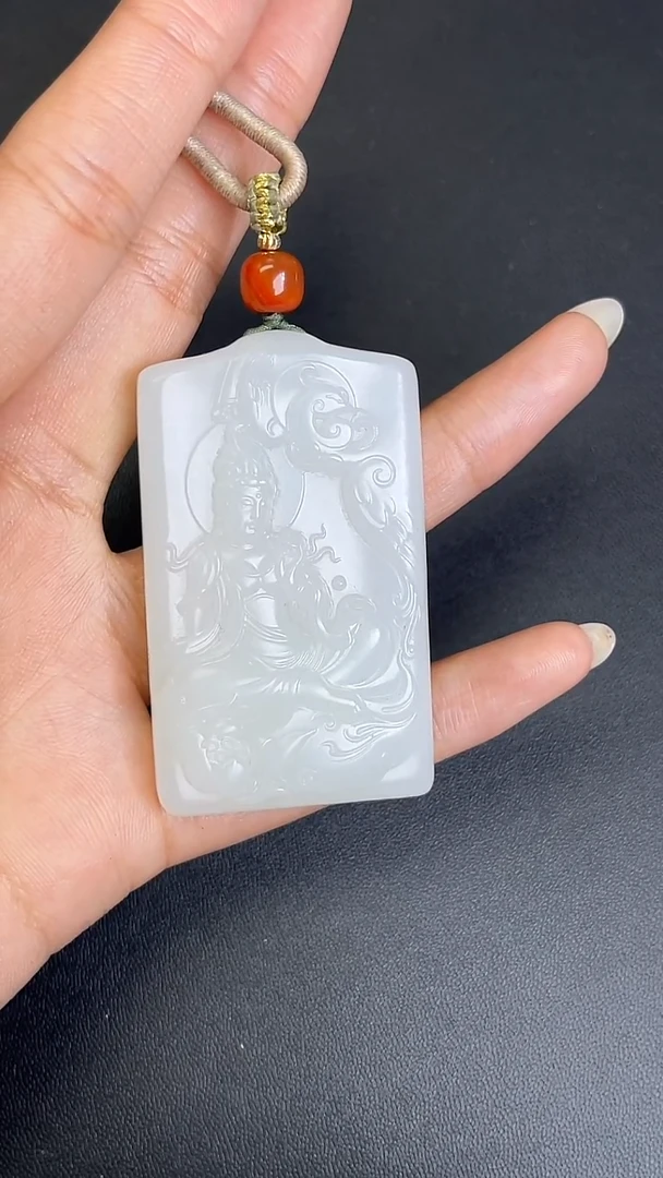 颈饰未镶嵌和田玉711201#和田玉羊脂白玉精雕观音吊坠多人