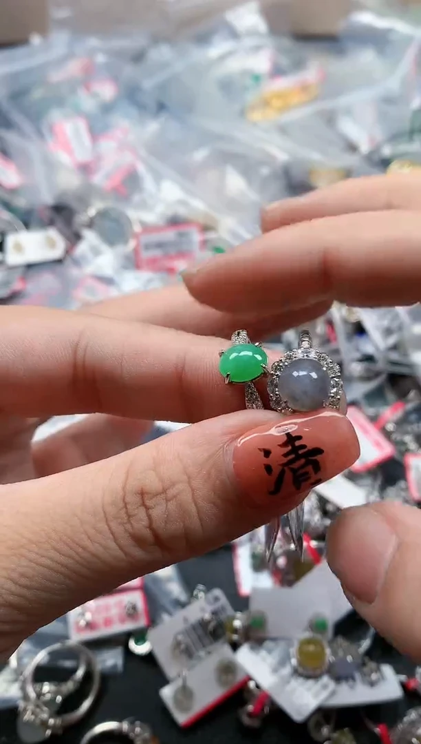 银S925镶嵌戒指翡翠天然A货缅甸翡翠