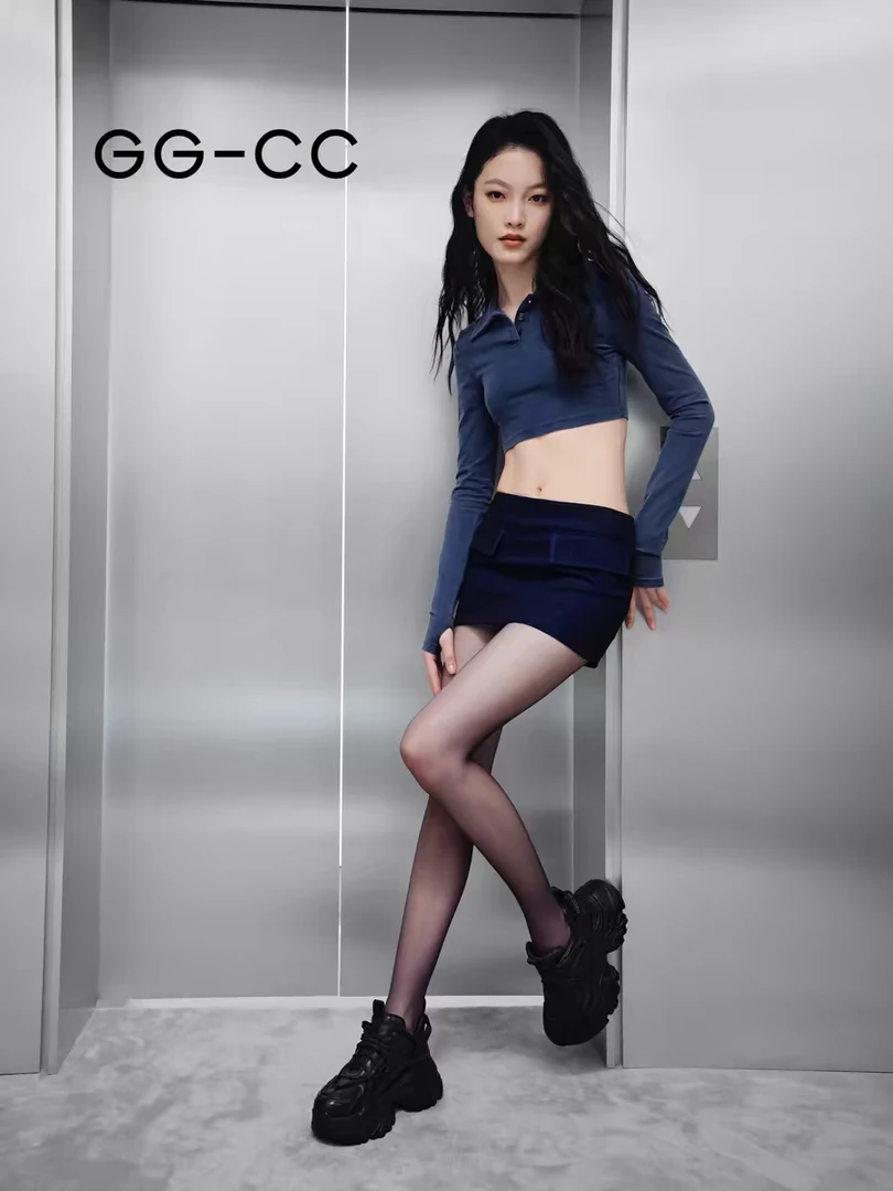 【芝麻嘟嘟】GGCC新款黑色真皮老爹鞋女厚底增高休闲运动鞋G24X8445