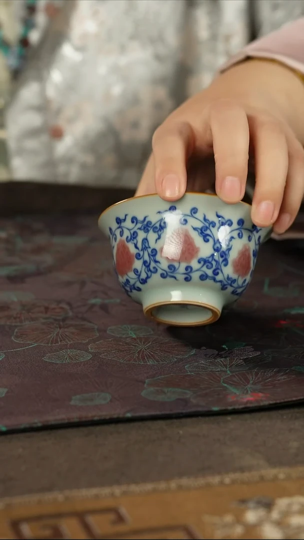 善窑厂汝窑釉里红压手主人杯