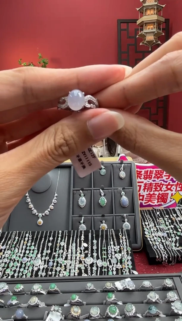 银S925镶嵌戒指翡翠004008r