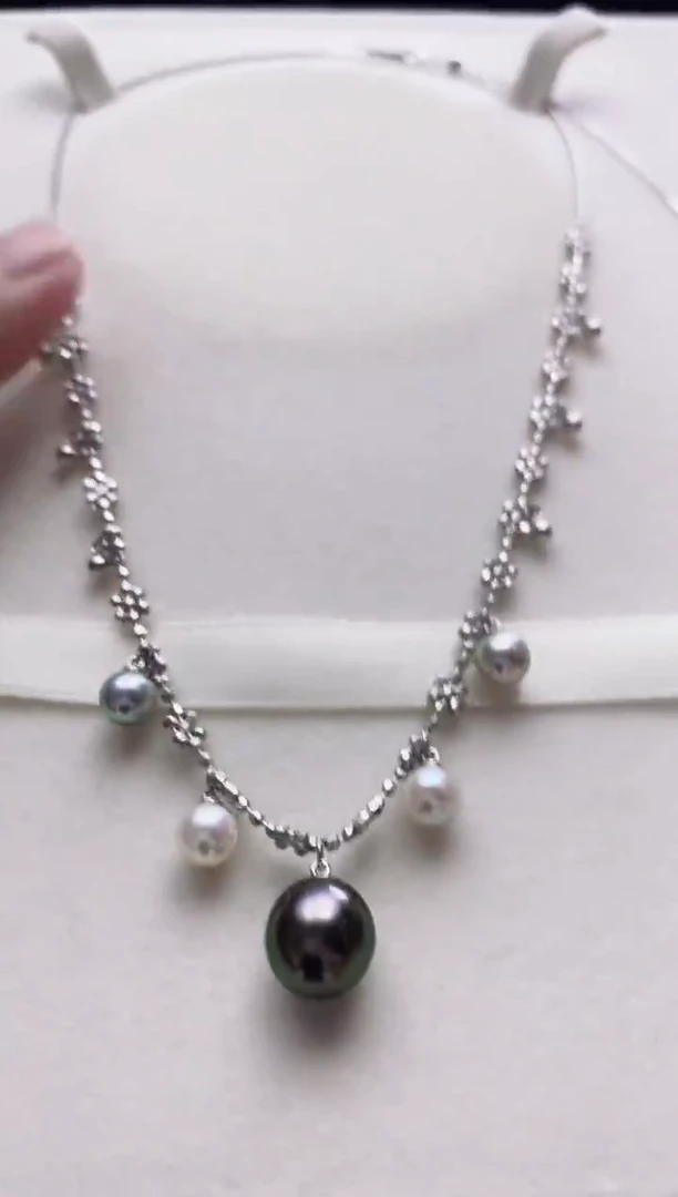 银S925镶嵌项链海水珍珠海水珍珠项链