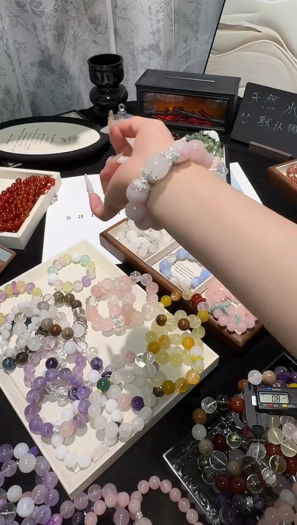 未镶嵌手串水晶粉雪花