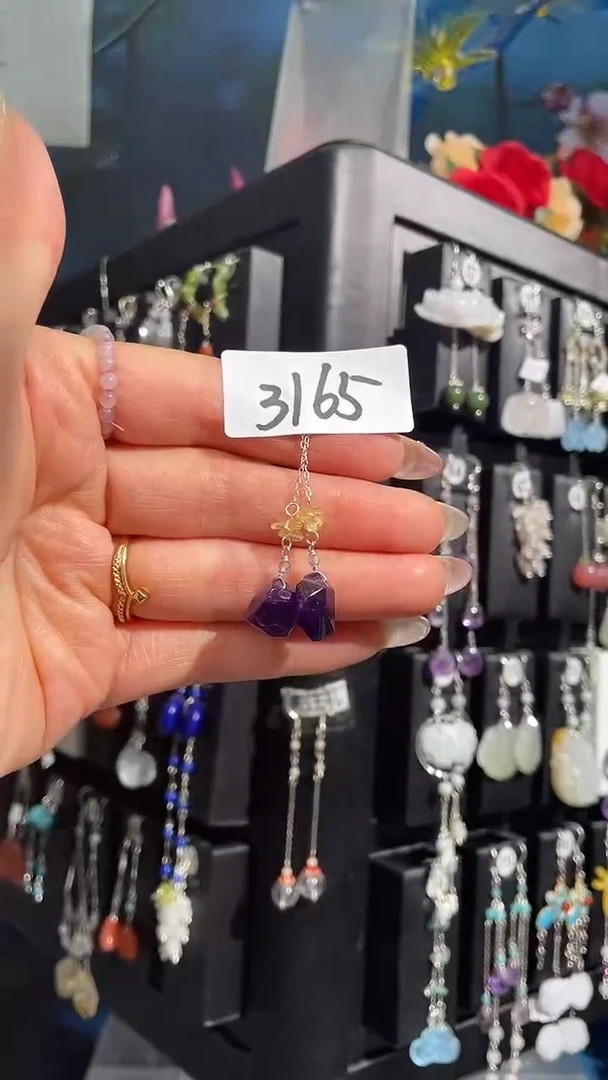 银S925镶嵌耳饰紫晶喜欢拍