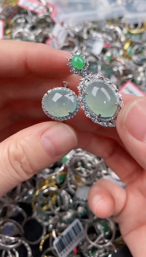 银S925镶嵌戒指翡翠222                3