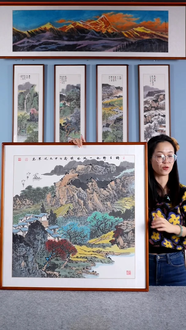 【闪购商品】国画张现军《一帆风顺诗在远航》含框83*83