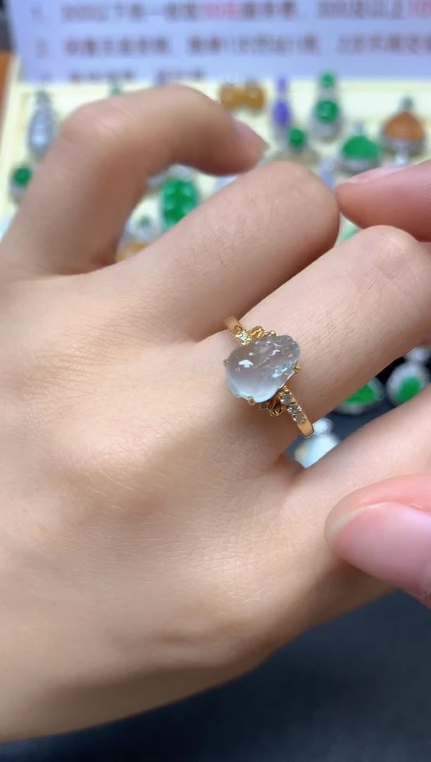 翡翠戒指18K金镶嵌戒指|3750+375