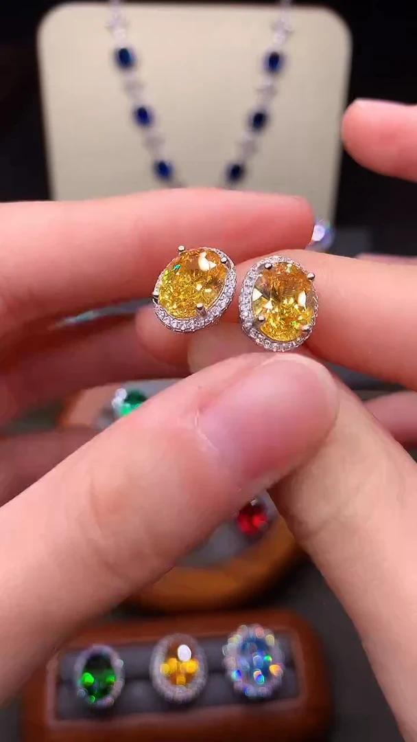 银S925镶嵌耳饰黄色碧玺......