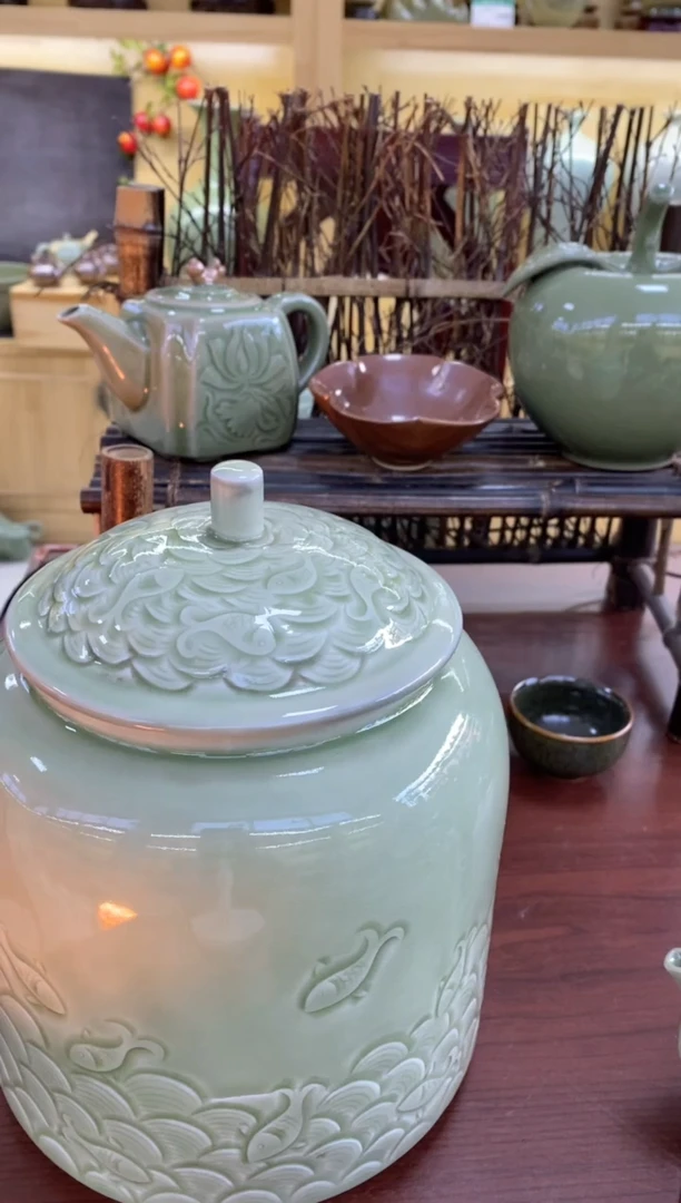 【闪购商品】缩釉 微瑕 021545 海水鱼纹罐