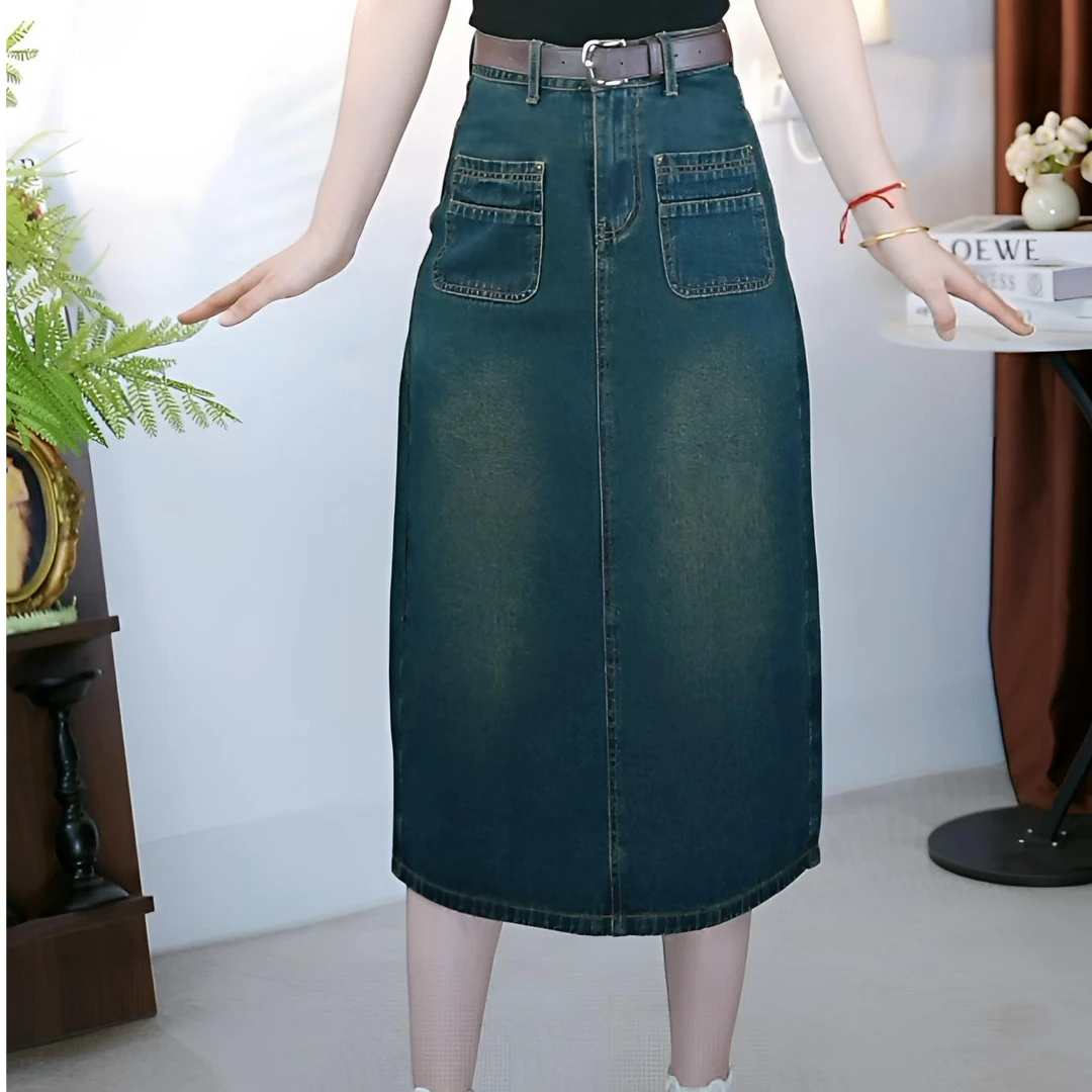 修身高腰纯色女士中长款女装半身裙