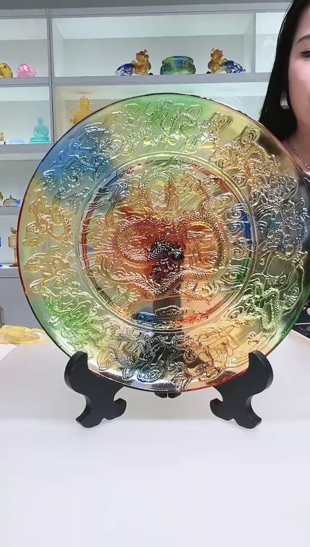 手工艺品琉璃古法琉璃龙盘