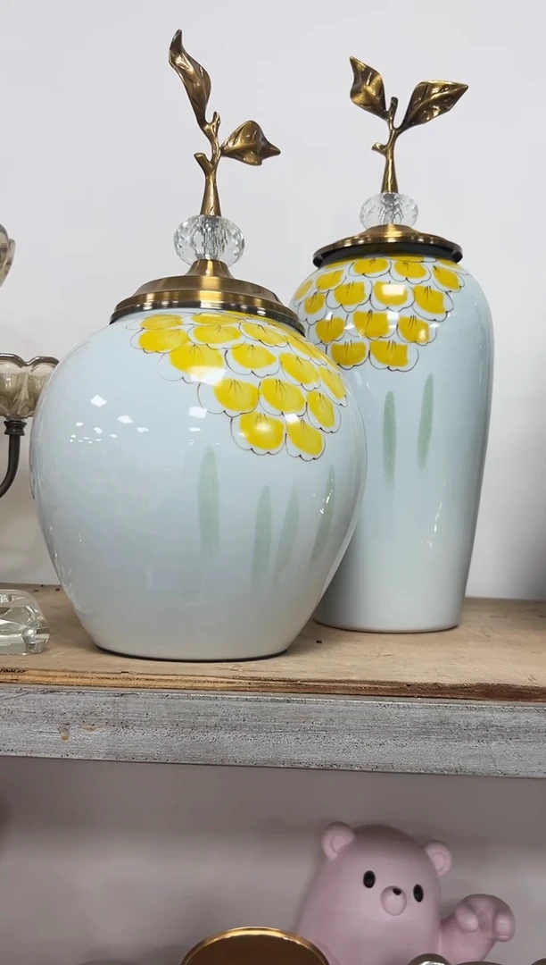 【闪购商品】悦美中式印花陶瓷花瓶一对