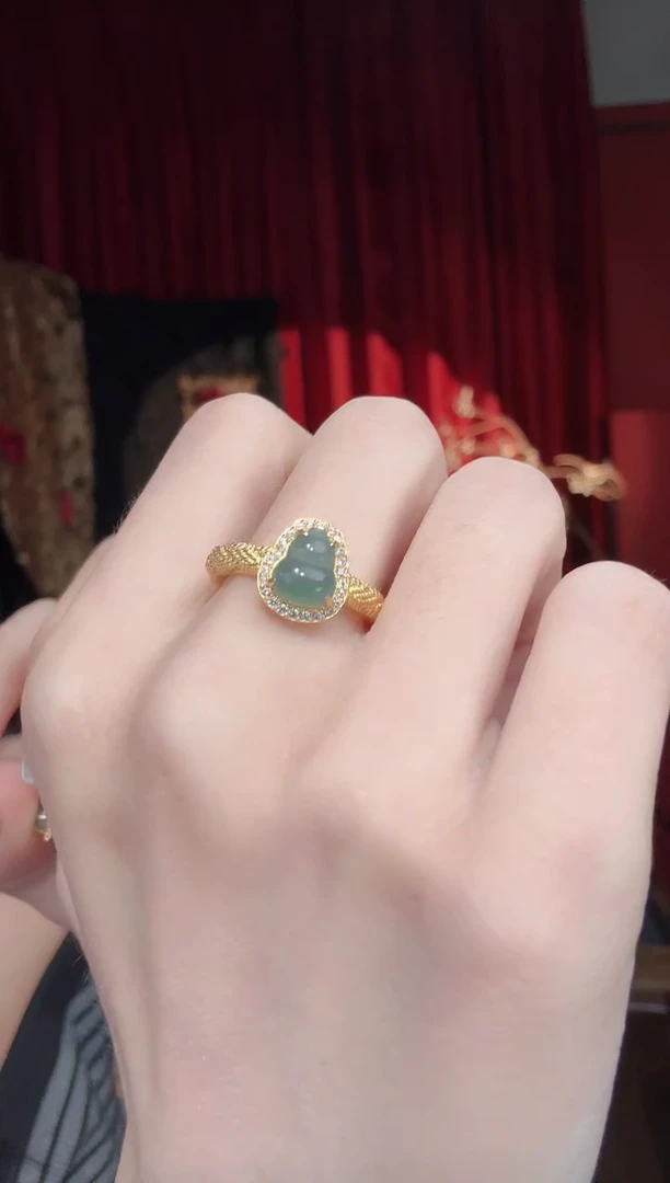 翡翠戒指银S925镶嵌D102翡翠葫芦戒指多样性发一