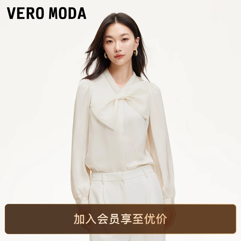 Vero Moda衬衫2025新款镂空薄纱拼接蝴蝶结装饰小众上衣百搭贵气