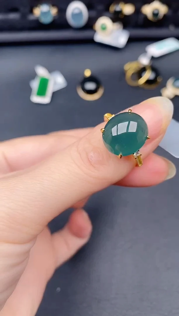 银S925镶嵌戒指翡翠天然a货翡翠498