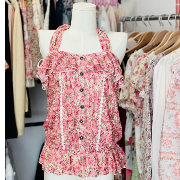 vintage田园风甜美日式韩版吊带性感风方领气质裙子