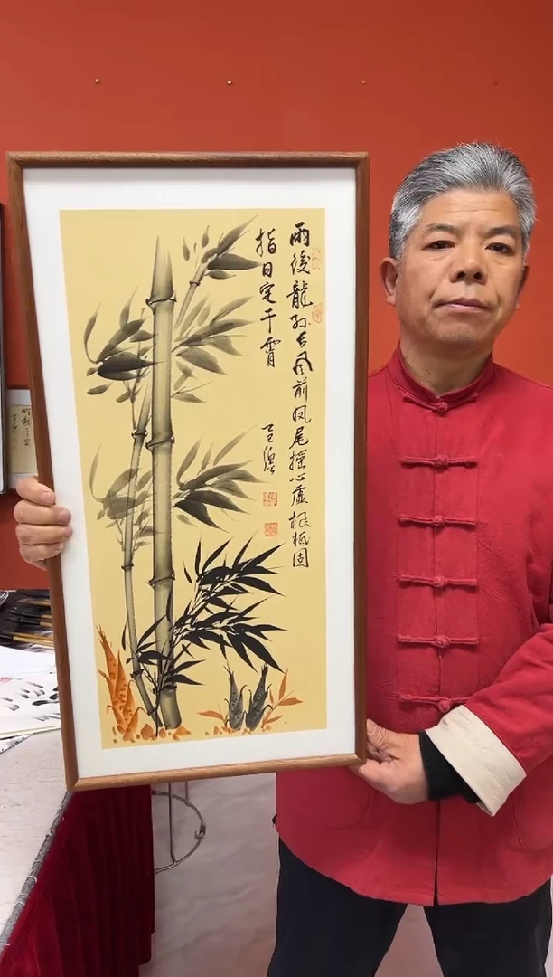 书法张富民手绘作品/指日定干宵//古宣（乌檀木外框）35*70cm左右