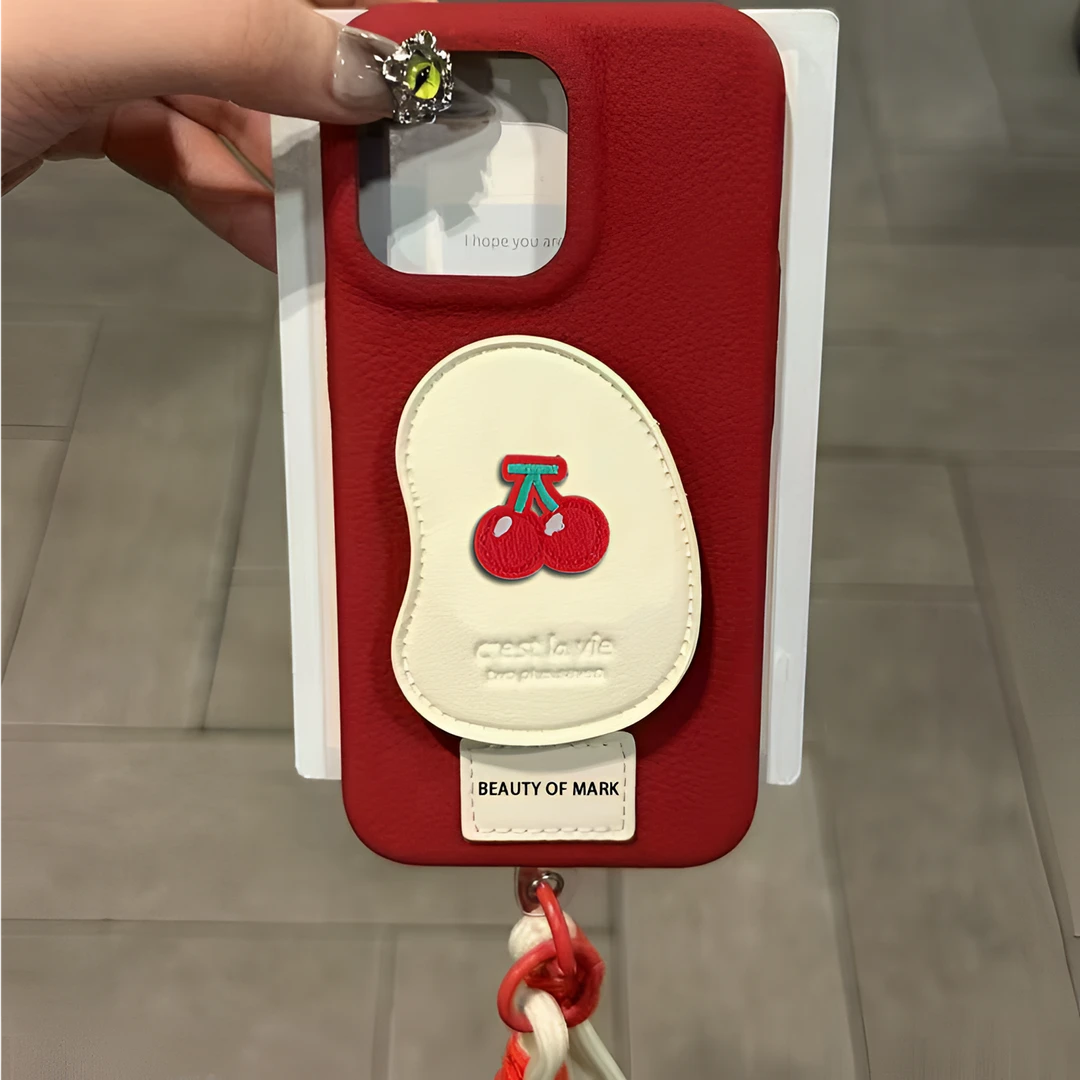 ins简约红色樱桃适用苹果16promax/14/13华为VIVO/小米OPPO手机壳