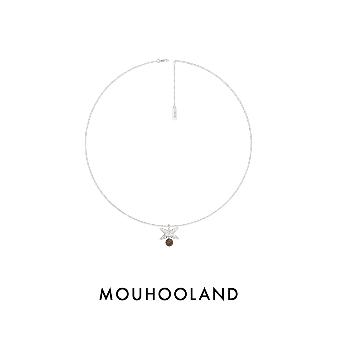 吊坠925银锆石 四叶麦穗吊坠项链925银原创设计虎眼石小众项链