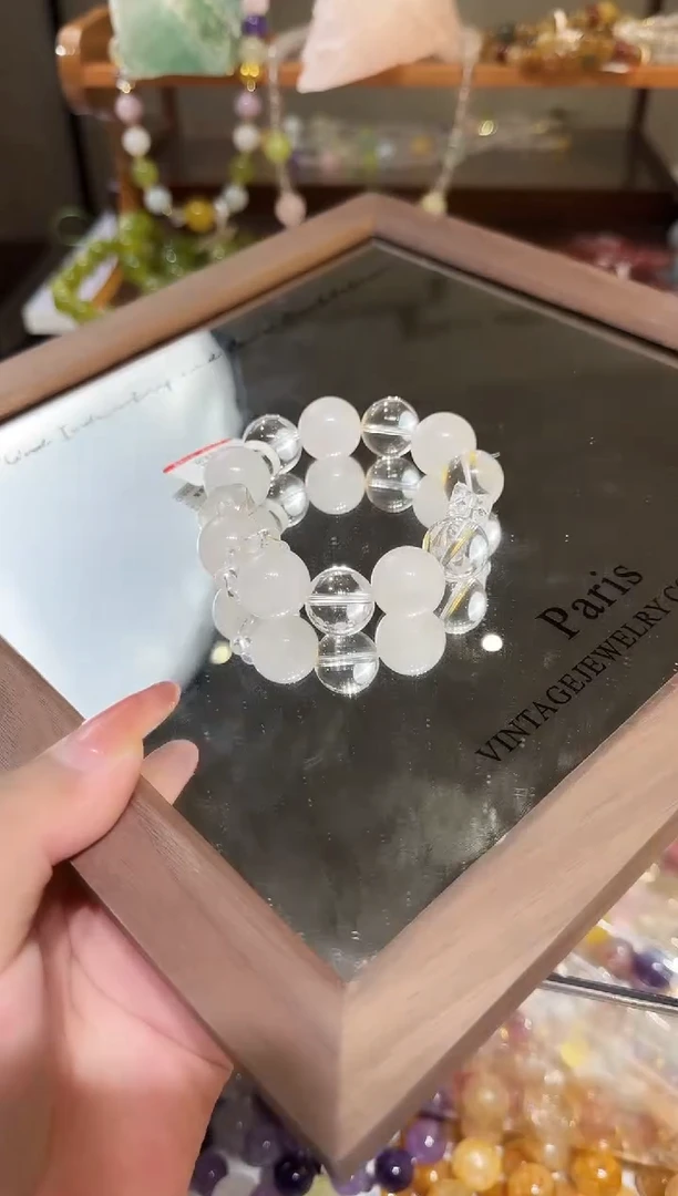 未镶嵌手链水晶孤品白水白幽灵双尖款16