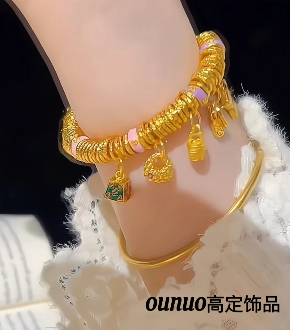 金色复古/宫廷素款配饰彩色五彩串珠手镯古风金编织百搭气质轻奢