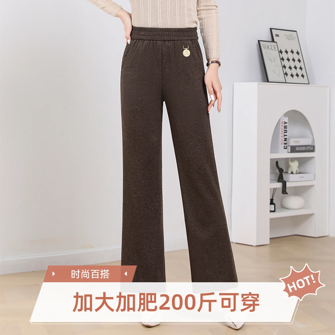 2025秋冬新款洋气妈妈装加绒加厚休闲百搭中老年女高腰直筒裤