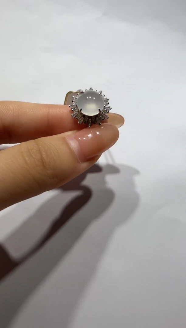 银S925镶嵌戒指翡翠925银镶缅甸A货翡翠戒指