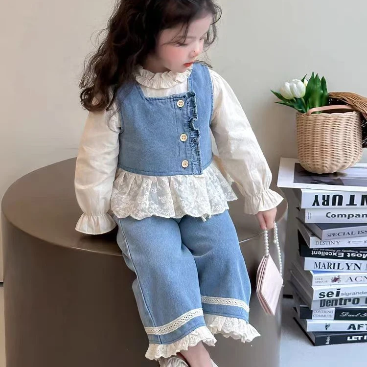 52201女童洋气宽松春秋阔腿裤三件套2025新款小香风套装时髦网红