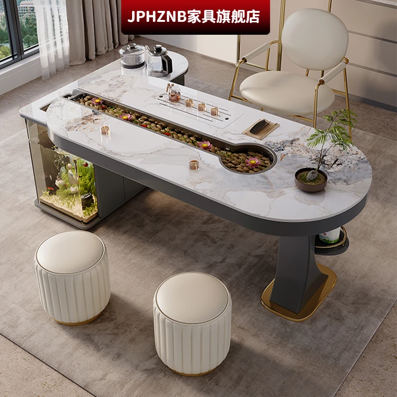 轻奢阳台岩板茶桌椅组合创意设计师流水茶台现代简约小户型泡茶桌