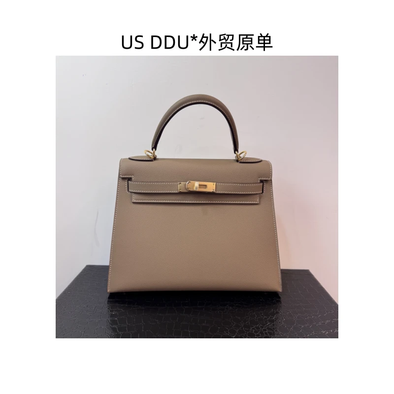 A175 大象灰金扣凯莉25外缝EP皮手提包1232/D014