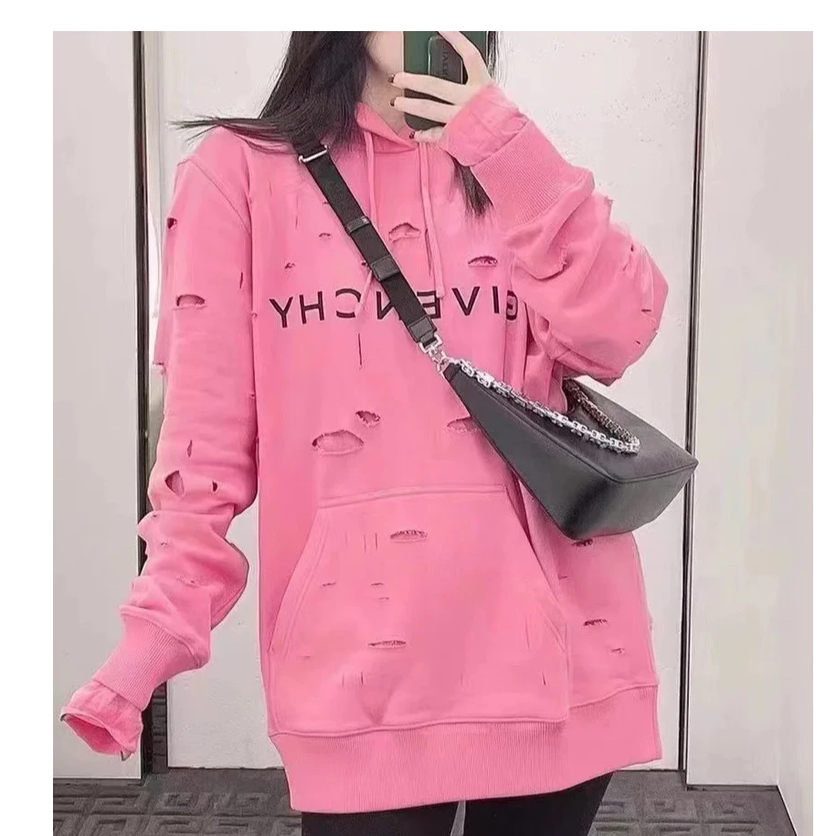 99新 Givenchy/纪梵希 连帽破洞卫衣/xs码/Xspa4935