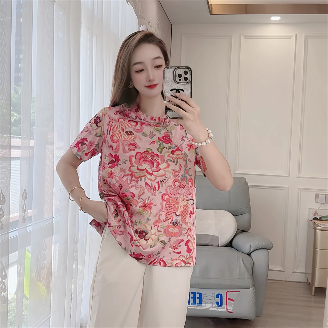 5101夏季新中式国风套头短袖宽松女装休闲盘扣气质时尚上衣