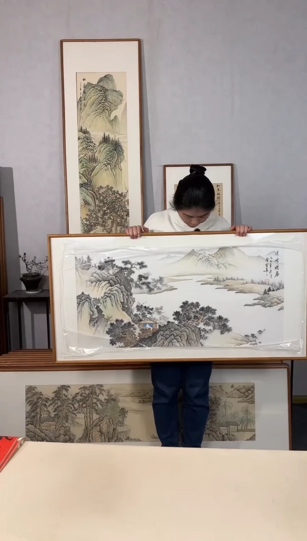 国画手绘*溪畔雅居*62*122cm带框发货