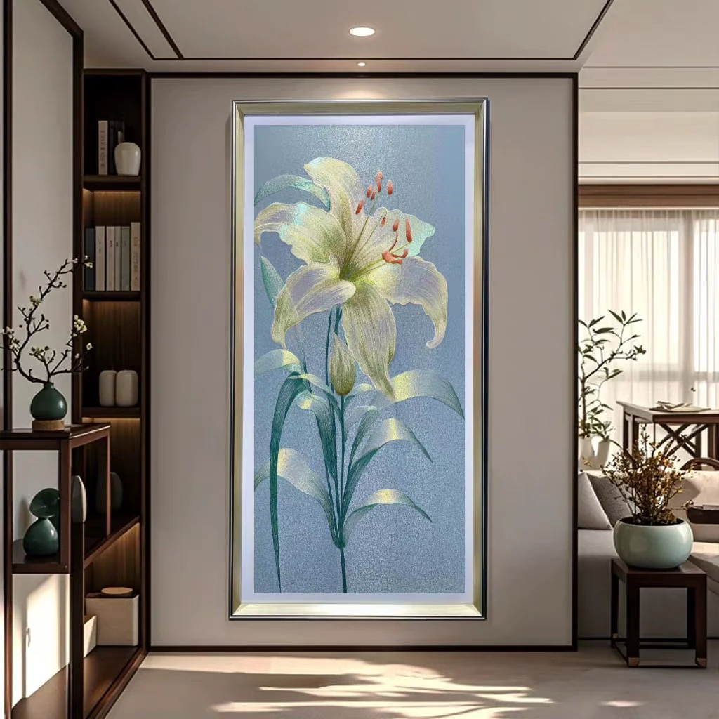 【铭尊】百年好合｜苏绣玄关百合花高端织锦绣装饰画风水玄关挂画