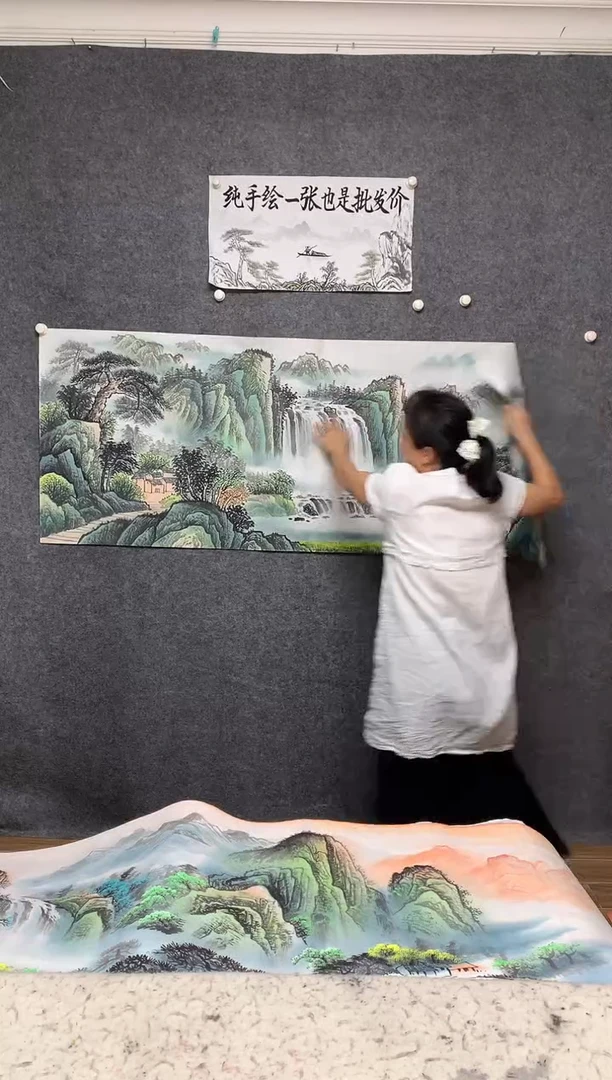 国画淡雅山水画作尺寸180*70