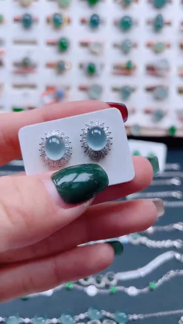 银S925镶嵌翡翠耳饰天然翡翠