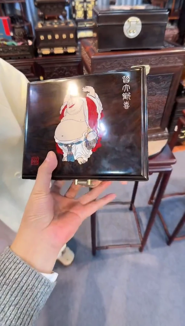 黑酸枝木类家具螺钿皆大欢喜首饰盒