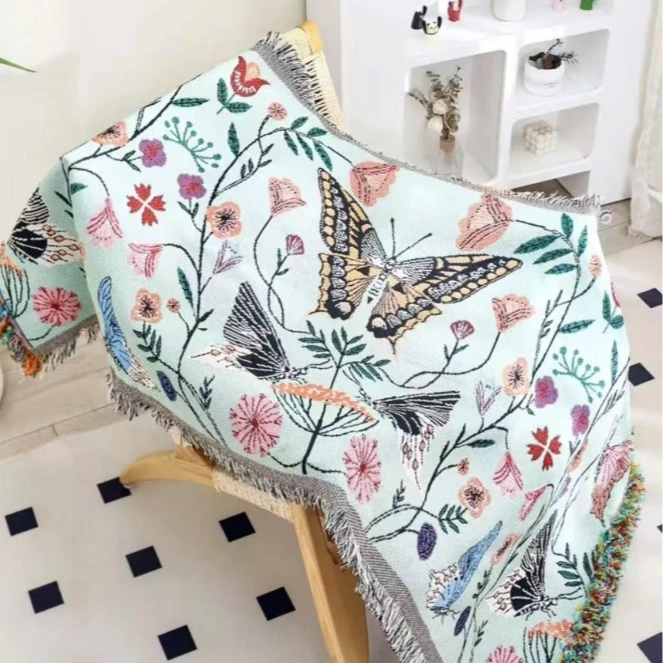 微瑕蝴蝶 多层加厚 汉麻  90* 180  大尺寸沙发巾