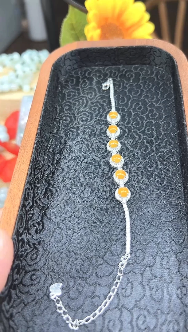 银S925镶嵌手链翡翠翡翠手链   黄翡翠