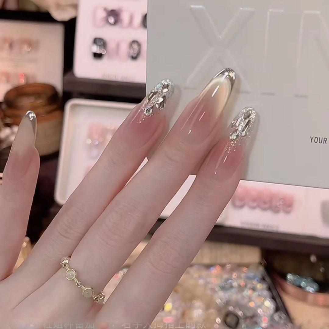 妍妍甲 - painted clear bow 纯手工穿戴甲 10片装