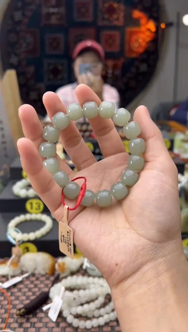 未镶嵌手串和田玉且末料青白玉老型珠手串卡11/12