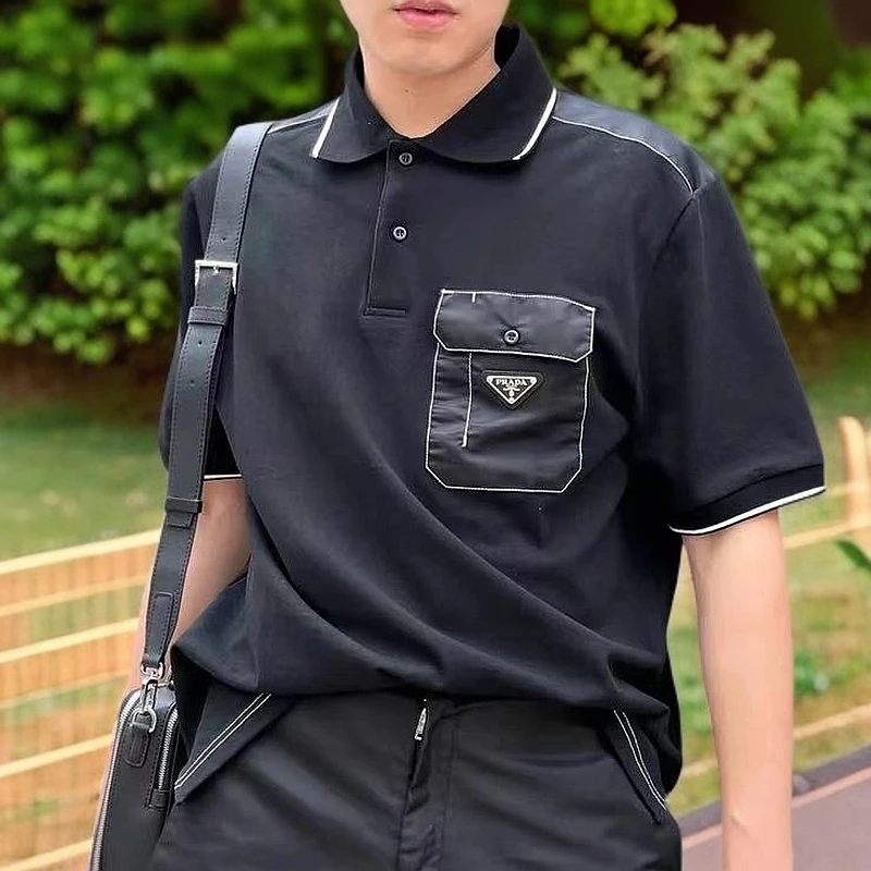 全新未使用 Prada/普拉达 三角标黑色休闲POLO衫/JIMI