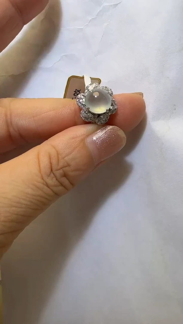 银S925镶嵌戒指翡翠925银镶缅甸A货翡翠戒指