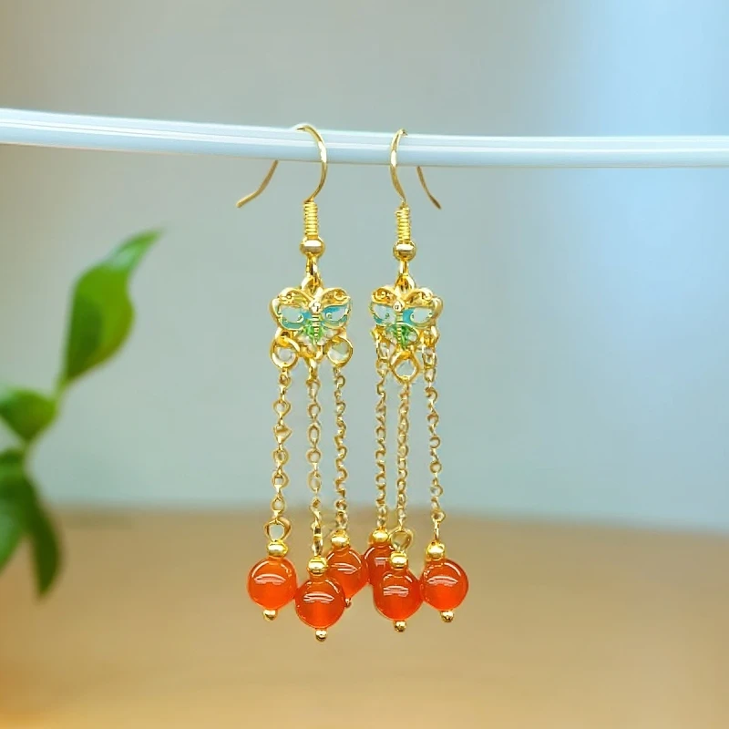 玛瑙玉髓耳饰 流苏款精致大气耳坠300