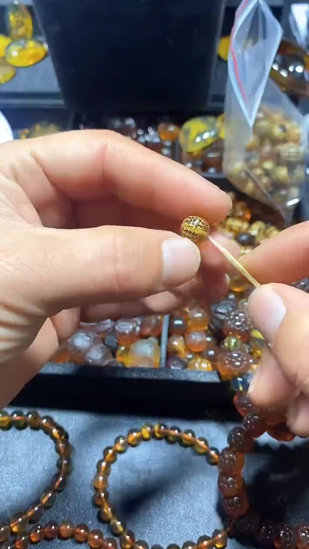 琥珀颈饰未镶嵌天然缅甸琥珀心经单珠9+