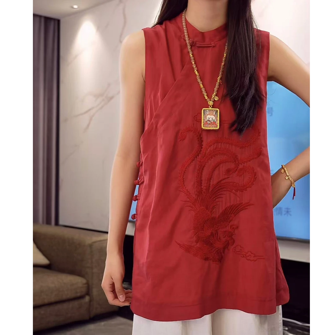 别致漂亮小衫遮肚衬衫无袖上衣女高级感背心百搭