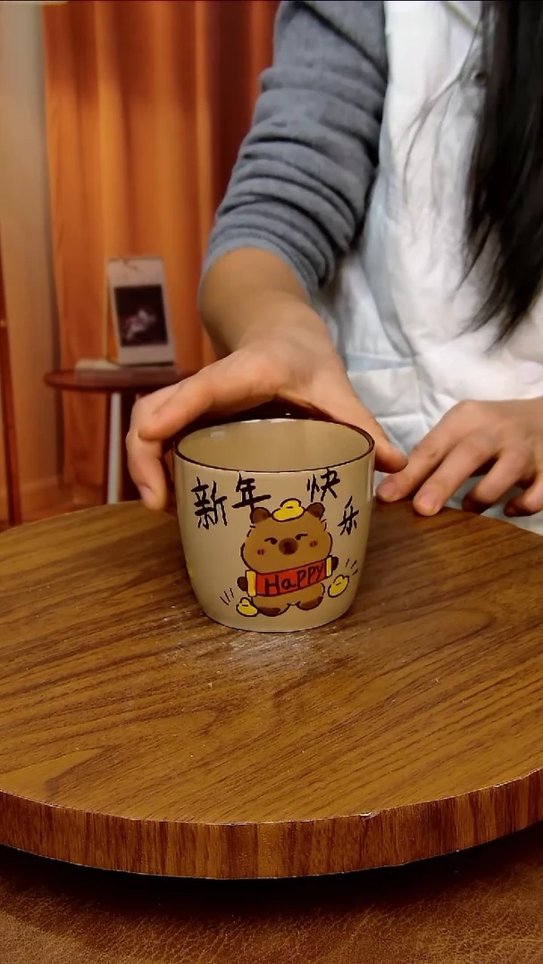 杯子陶景德镇手工手绘釉下彩陶瓷，冰裂釉